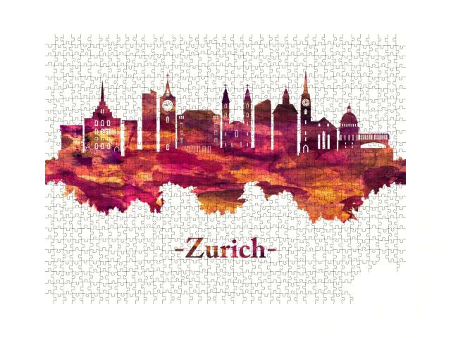 Puzzle de 1000 pièces « Graphique de la ville : Skyline rouge de la ville de Zurich »