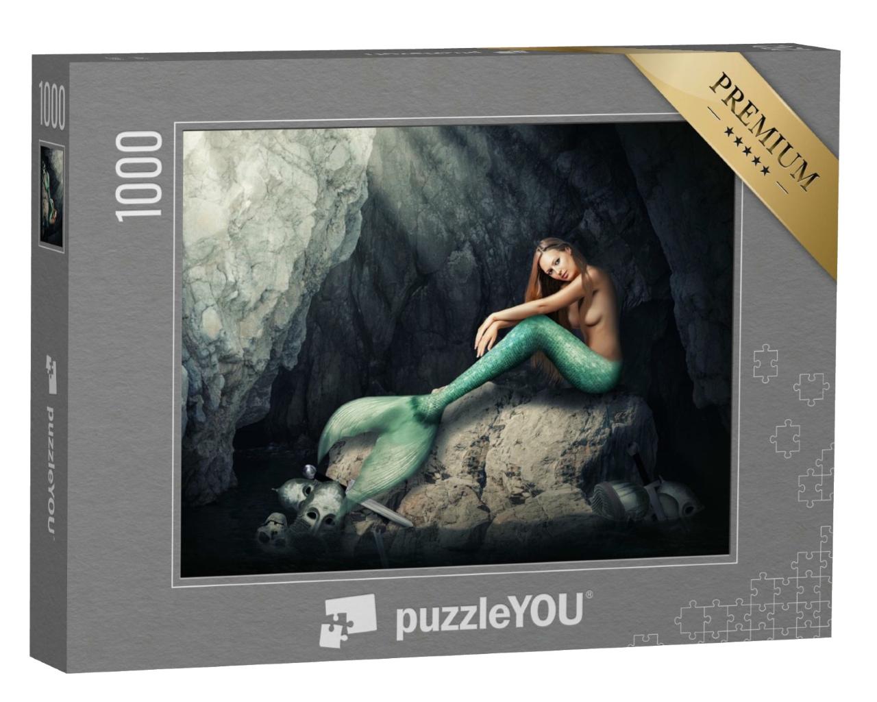 Puzzle de 1000 pièces « Gracieuse sirène dans la grotte rocheuse »