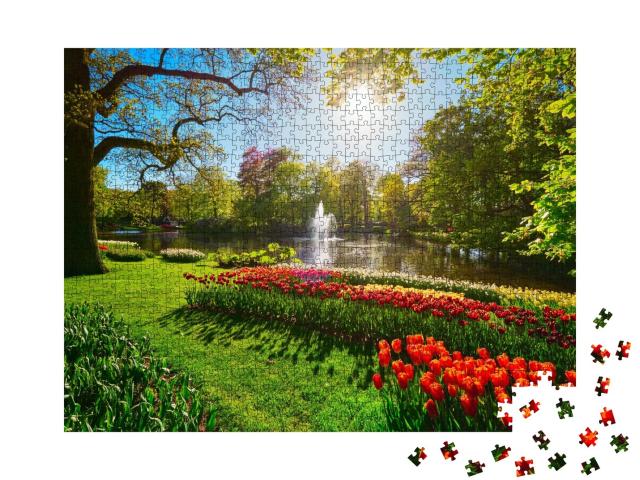 Puzzle de 1000 pièces « Keukenhof avec parterres de tulipes en fleurs, Lisse, Pays-Bas »