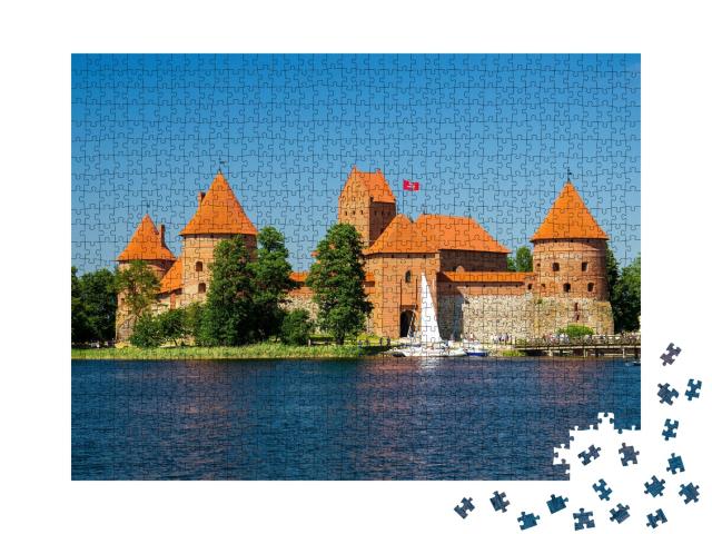 Puzzle de 1000 pièces « Château insulaire de Trakai avec murs de pierre et tours, lac Galve, Lituanie »