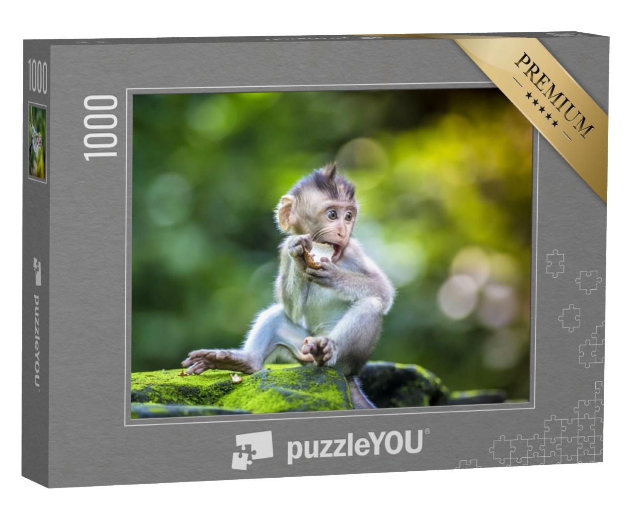 Puzzle de 1000 pièces « Petit bébé singe dans la forêt de singes d'Ubud, Bali, Indonésie »