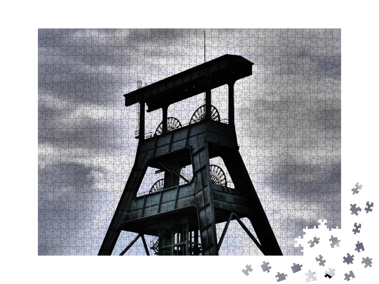 Puzzle de 1000 pièces « Vieille tour d'extraction dans la Ruhr, noir et blanc »
