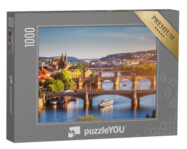 Puzzle de 1000 pièces « Coucher de soleil sur le pont Charles à Prague, Moldavie, République tchèque »
