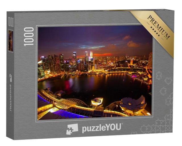 Puzzle de 1000 pièces « Panorama nocturne de Singapour depuis le toit de l'hôtel Marina Bay »