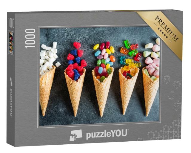 Puzzle de 1000 pièces « Cornets à gaufres avec des friandises colorées en été »