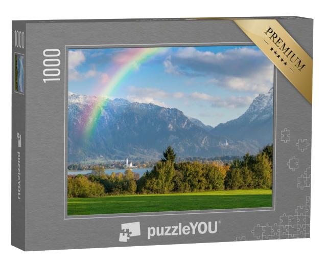 Puzzle de 1000 pièces « Panorama automnal avec arc-en-ciel au-dessus du lac Forggensee »