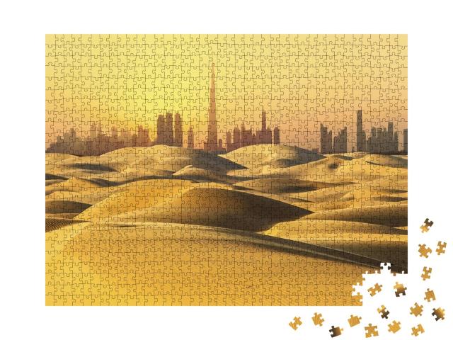 Puzzle de 1000 pièces « Skyline de Dubaï : le désert au coucher du soleil »