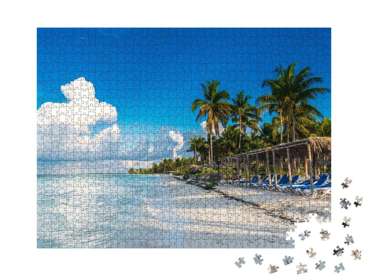 Puzzle de 1000 pièces « Un siège devant la mer des Caraïbes sur la plage, Cayo Gulliermo, Cuba »
