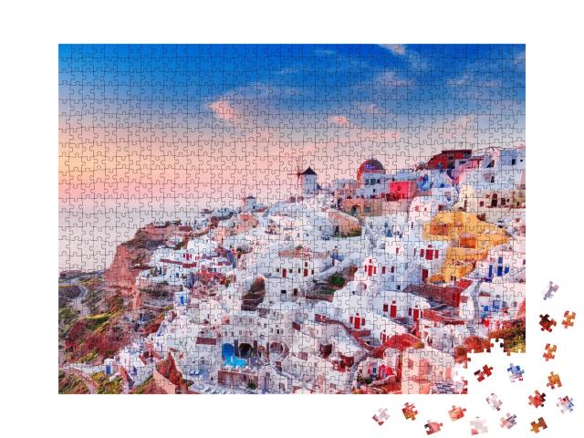 Puzzle de 1000 pièces « Vue d'Oia avec des maisons grecques, Santorin, Grèce »