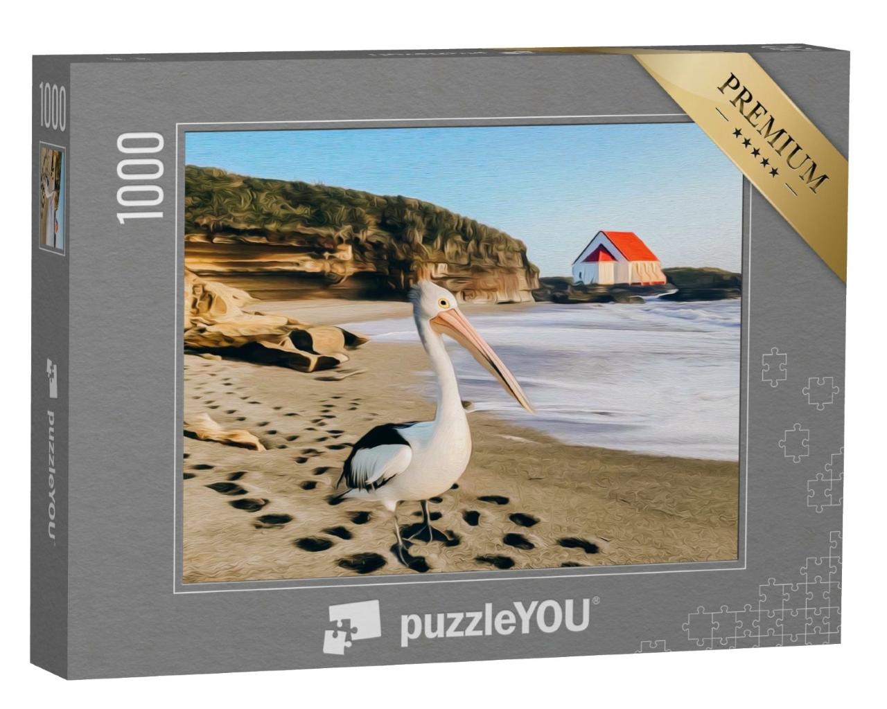 Puzzle de 1000 pièces « Un pélican sur la plage »