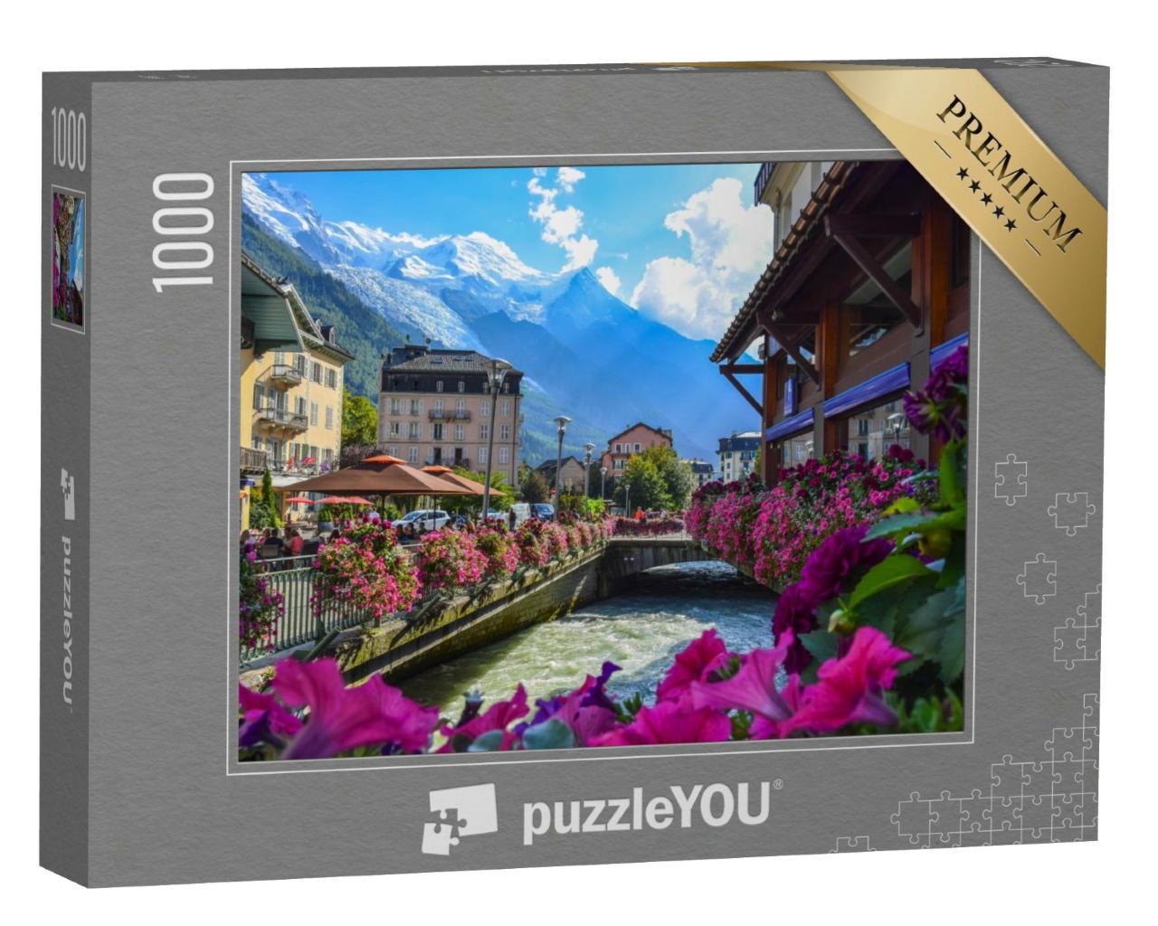 Puzzle de 1000 pièces « Vue sur la rivière Arve et le massif du Mont-Blanc, Chamonix »