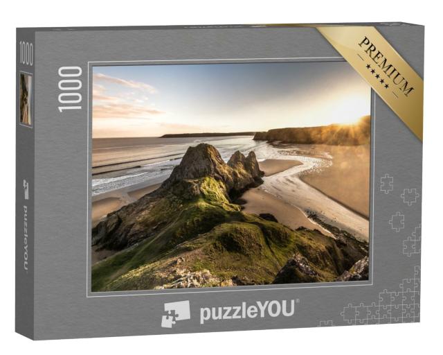 Puzzle de 1000 pièces « Vue panoramique du coucher de soleil à Three Cliffs sur la péninsule de Gower, sud du Pays de Galles »