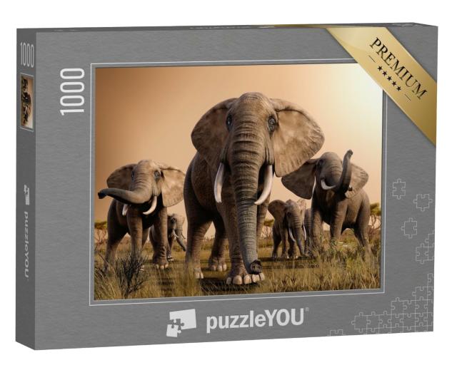 Puzzle de 1000 pièces « Troupeau d'éléphants d'Afrique majestueux »