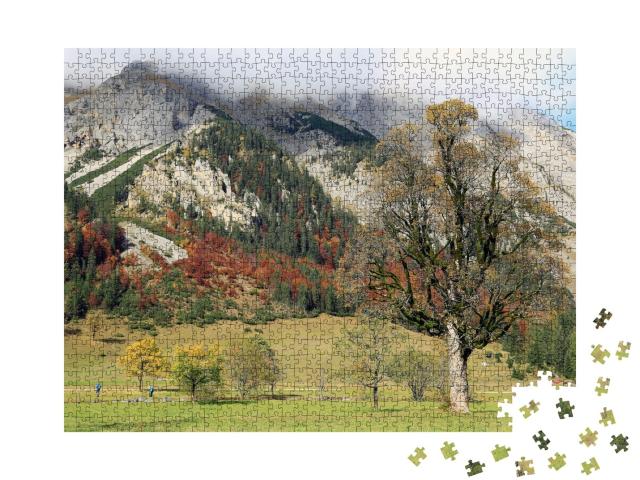 Puzzle de 1000 pièces « Montagnes du Karwendel en automne, près du monument naturel du Großer Ahornboden, Autriche »