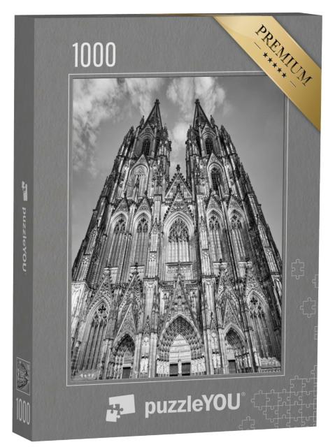 Puzzle de 1000 pièces « Façade de la cathédrale de Cologne, noir et blanc »