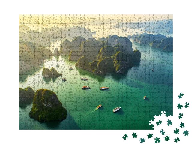 Puzzle de 1000 pièces « Village de pêcheurs flottant dans la baie d'Halong, Vietnam, patrimoine mondial de l'UNESCO »