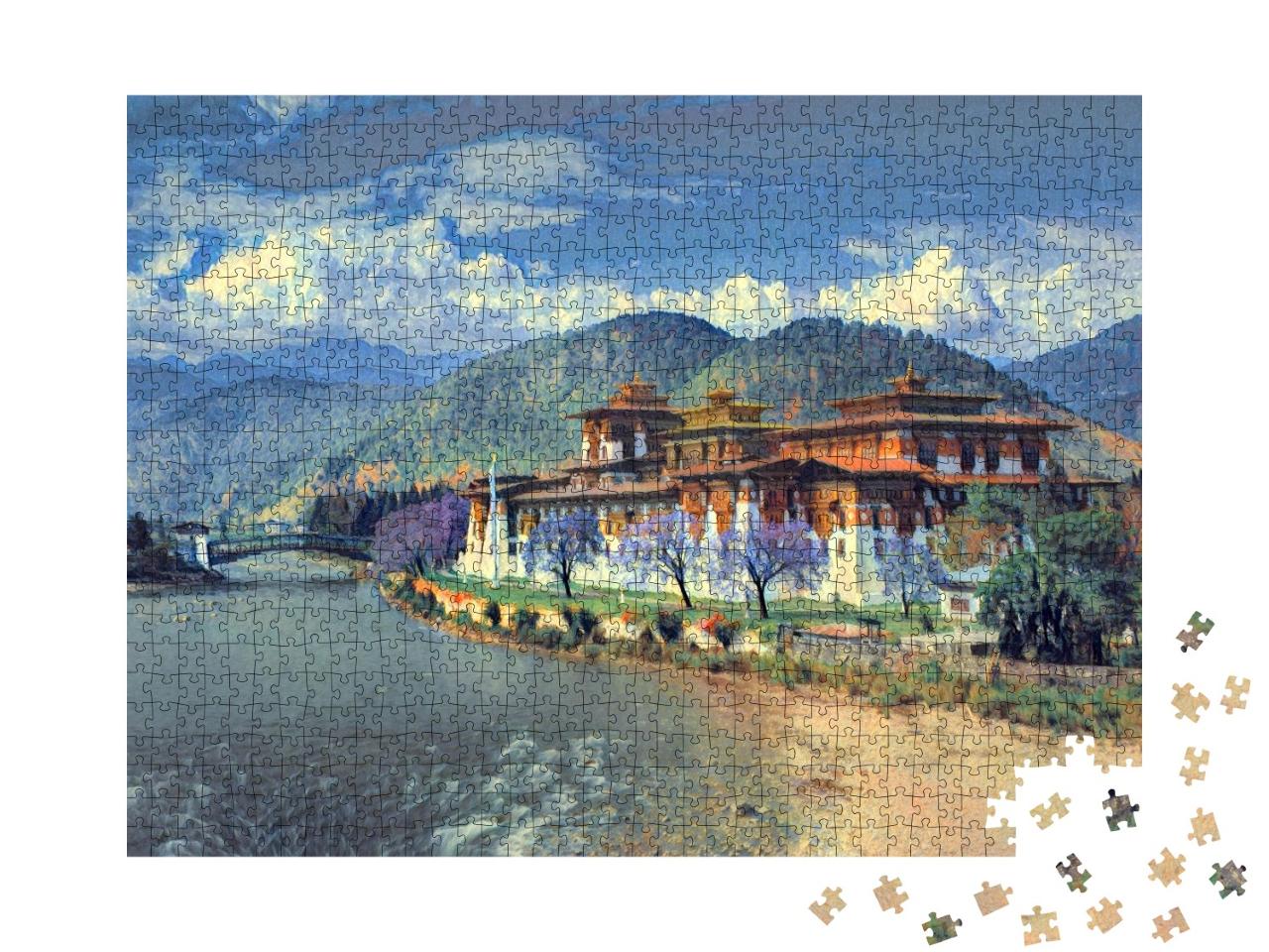 Puzzle de 1000 pièces « dans le style de Paul-Cezanne - Punakha Dzong à Punakha, Bhoutan - Collection de puzzles Artistes & Peintures »