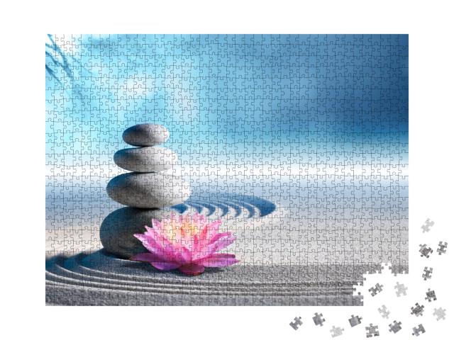 Puzzle de 1000 pièces « Sable, nénuphars et pierres de spa dans le jardin zen »