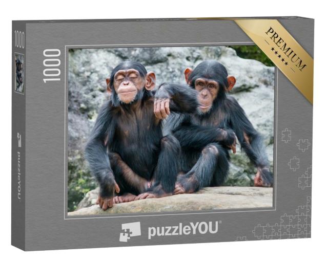 Puzzle de 1000 pièces « Deux bébés chimpanzés espiègles côte à côte »