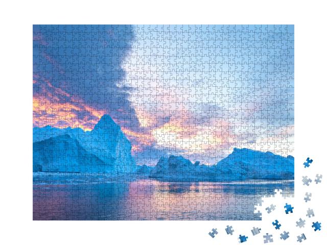Puzzle de 1000 pièces « Iceberg sous un ciel coloré au coucher du soleil, Groenland »
