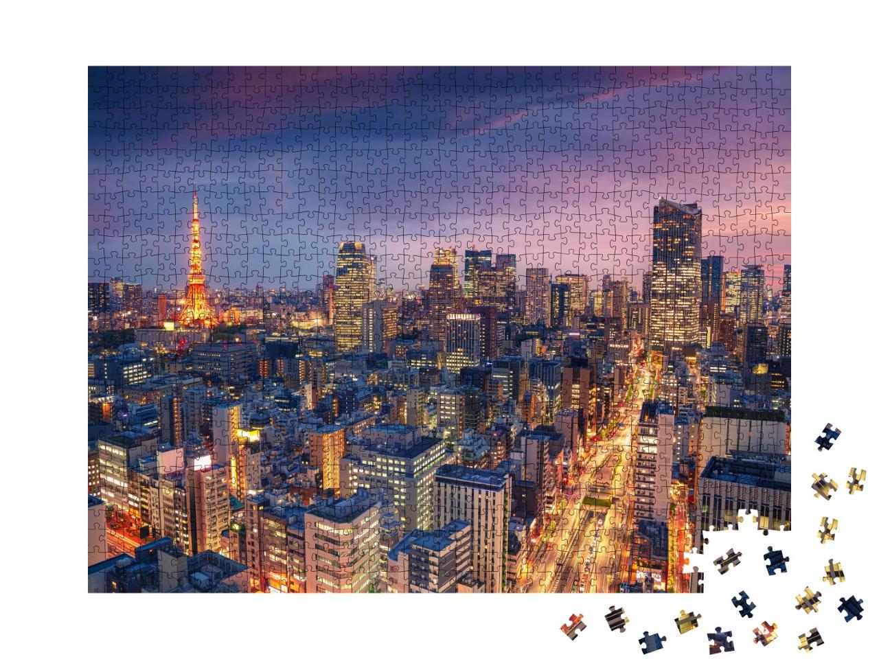 Puzzle de 1000 pièces « Crépuscule sur Tokyo illuminé »