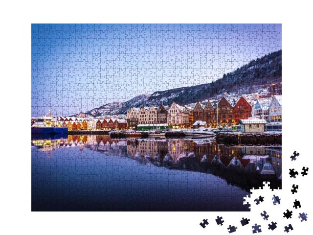Puzzle de 1000 pièces « Maisons en bois de Noël à Bergen, Norvège »