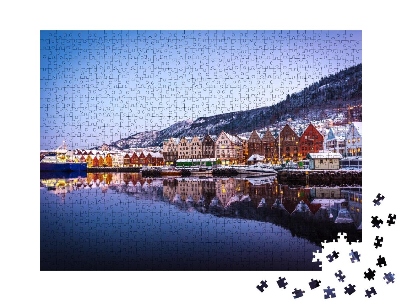 Puzzle de 1000 pièces « Maisons en bois de Noël à Bergen, Norvège »