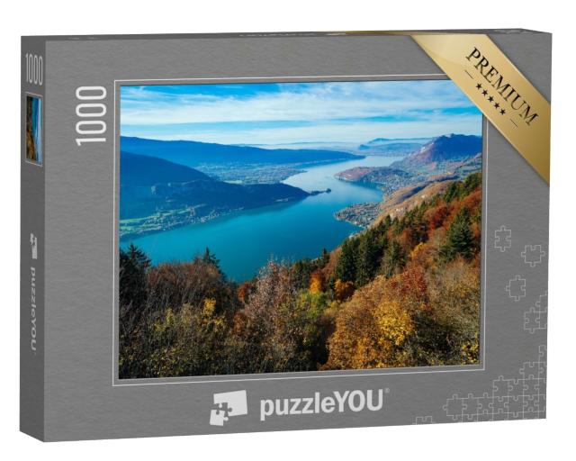 Puzzle de 1000 pièces « Une photo grand angle du lac d'Annecy en France »