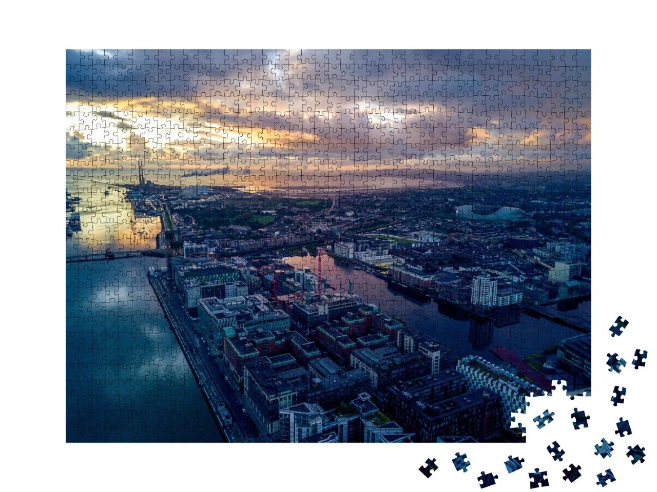 Puzzle de 1000 pièces « Les docks de Dublin le soir, Irlande »