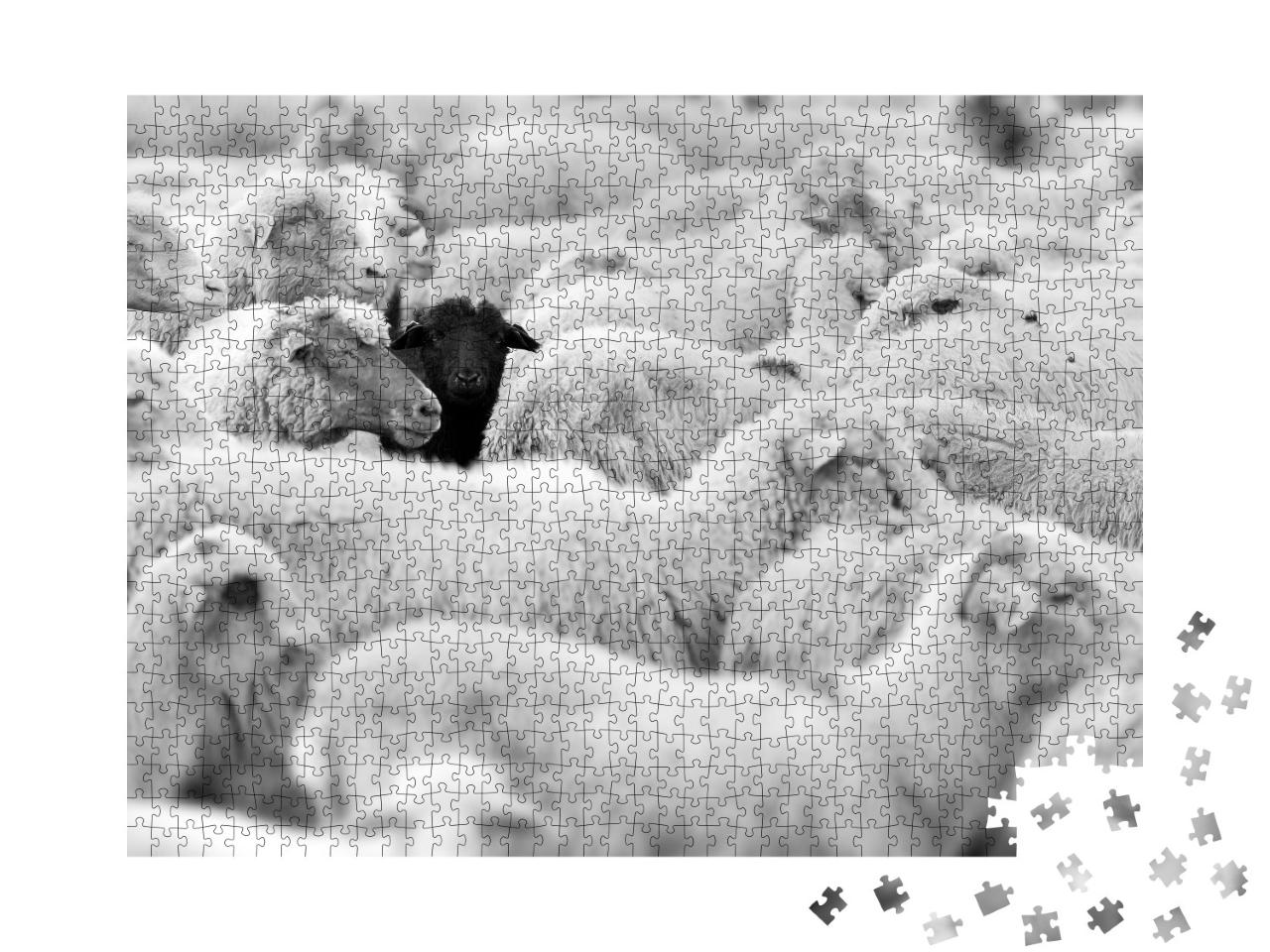 Puzzle de 1000 pièces « Un mouton noir dans le troupeau des blancs »