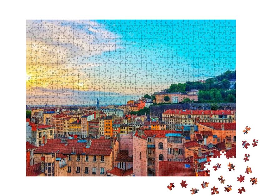 Puzzle de 1000 pièces « Coucher de soleil à Lyon, France »