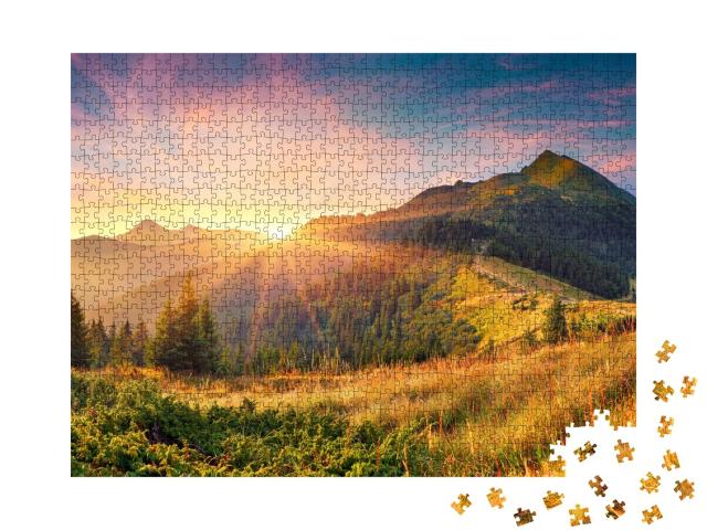 Puzzle de 1000 pièces « Un lever de soleil à couper le souffle dans les Carpates »