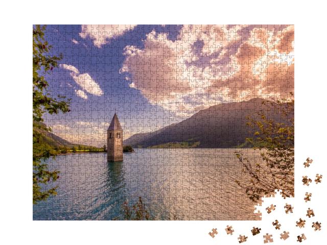 Puzzle de 1000 pièces « Clocher immergé dans le lac de Resia, Tyrol du Sud »