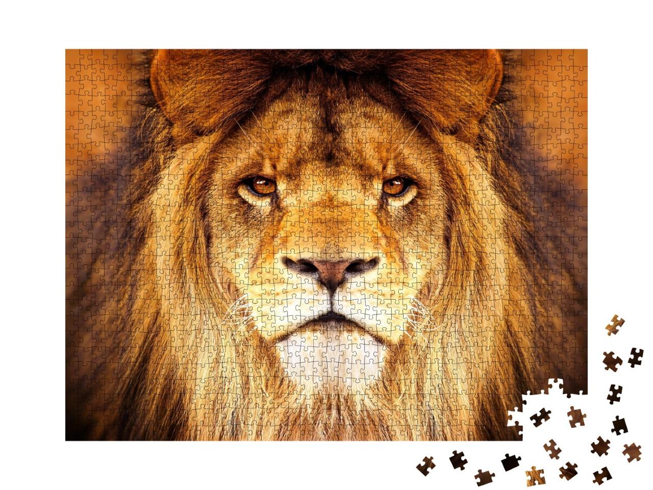 Puzzle de 1000 pièces « Face à face avec un lion »