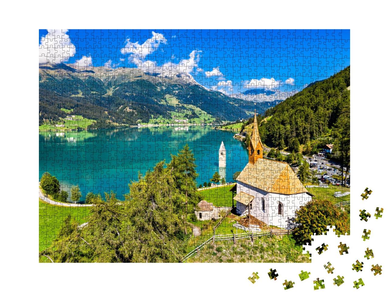 Puzzle de 1000 pièces « Chapelle Sainte-Anne et clocher immergé de Curon, Val Venosta »