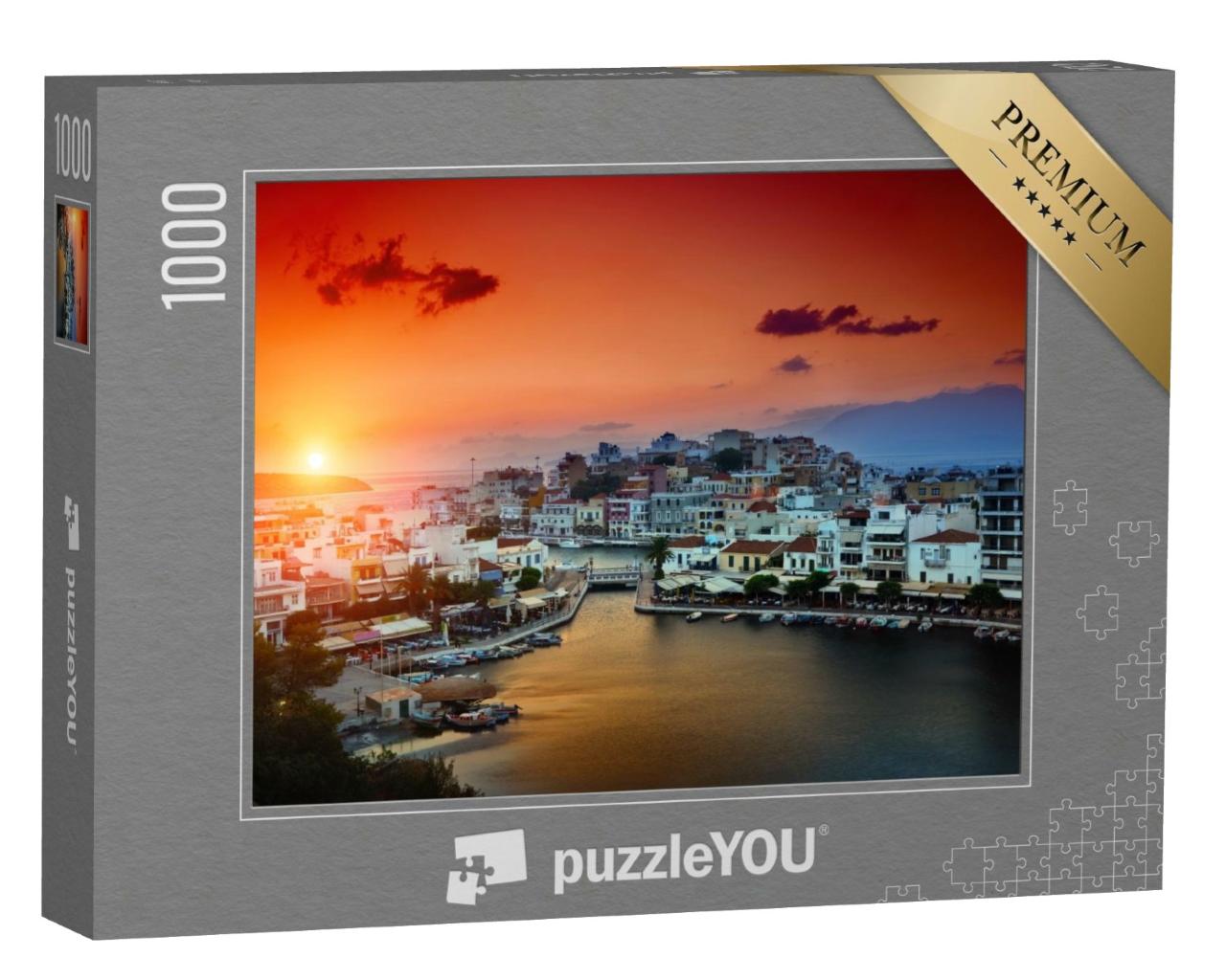 Puzzle de 1000 pièces « Agios Nikolaos, une ville pittoresque de Crète, baie de Mirabello »