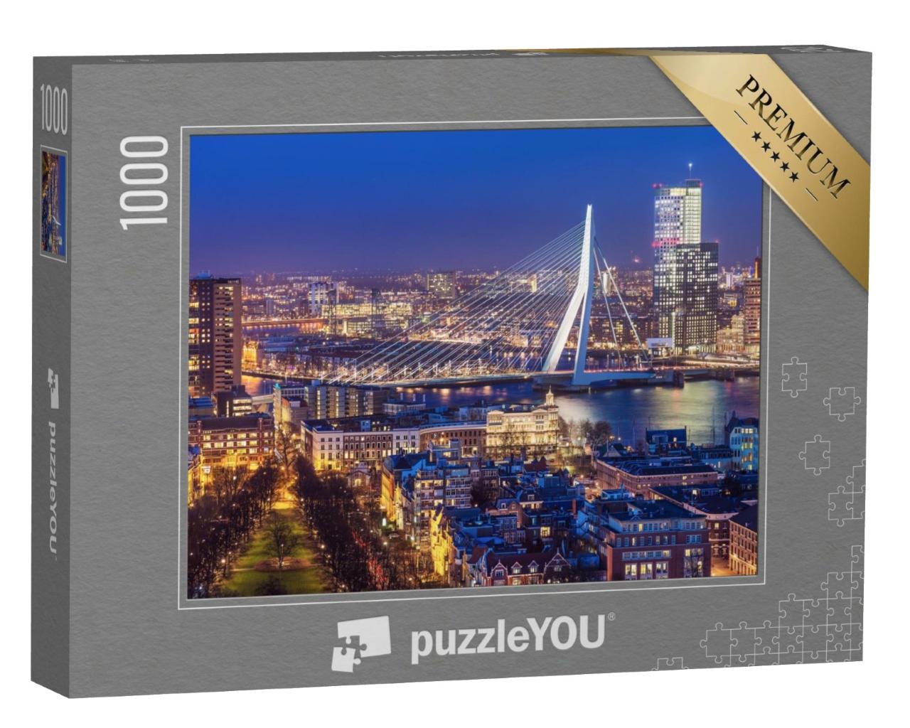 Puzzle de 1000 pièces « Skyline de Rotterdam avec le pont Erasmus, Pays-Bas »