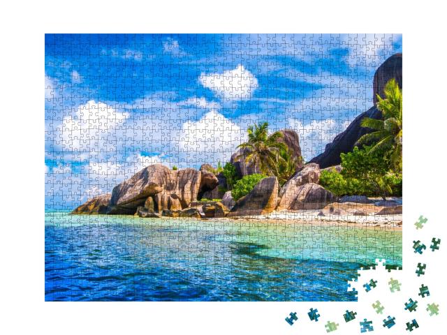 Puzzle de 1000 pièces « Anse Source d'Argent : la plage la plus célèbre des Seychelles, La Digue »