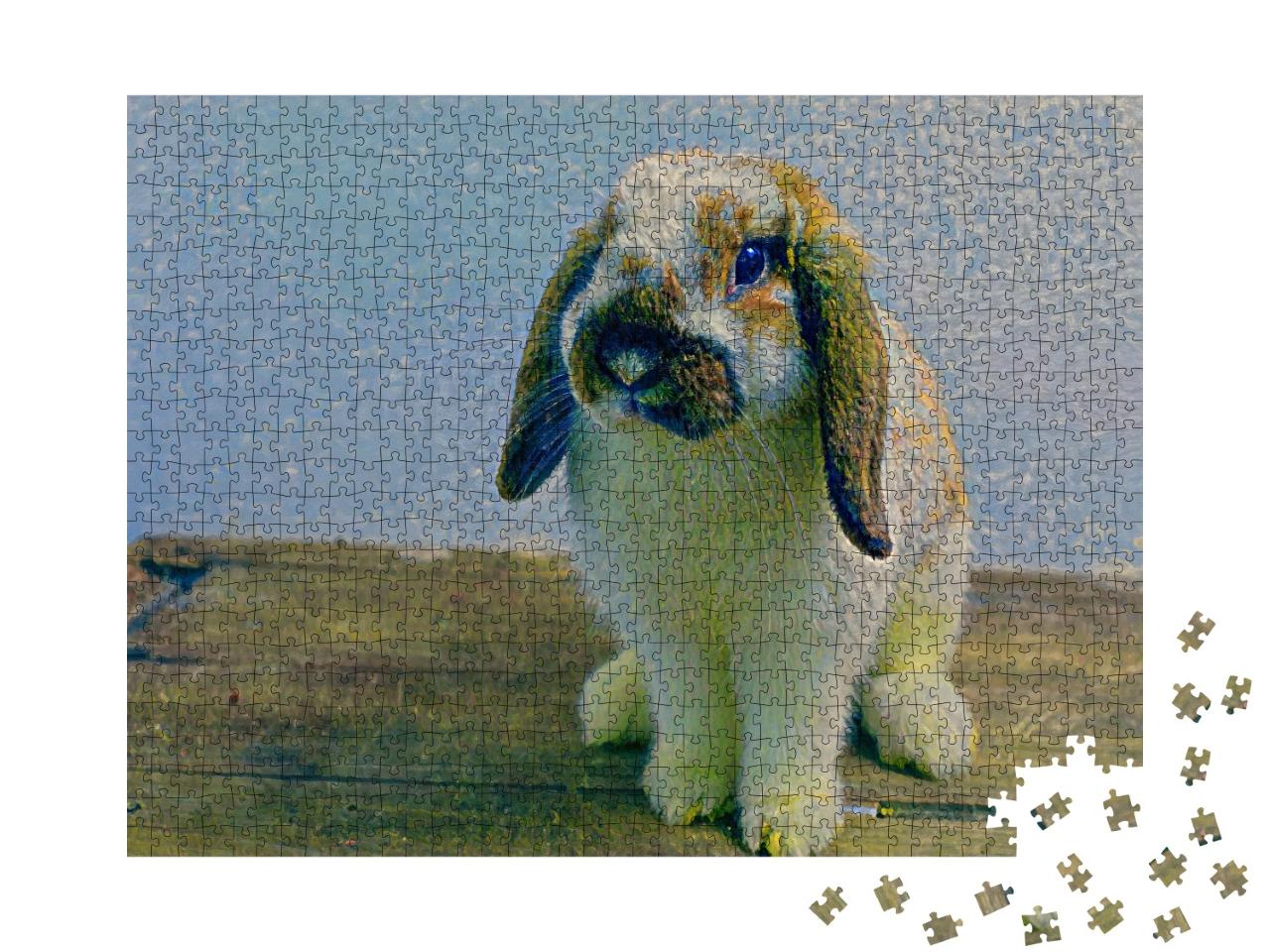 Puzzle de 1000 pièces « dans le style artistique de Claude Monet - lapin sur table en bois - Collection Puzzle Artistes & Tableaux »