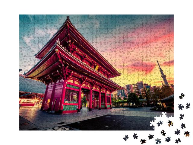 Puzzle de 1000 pièces « Temple Sensoju, à l'arrière-plan la Tokyo Skytree »