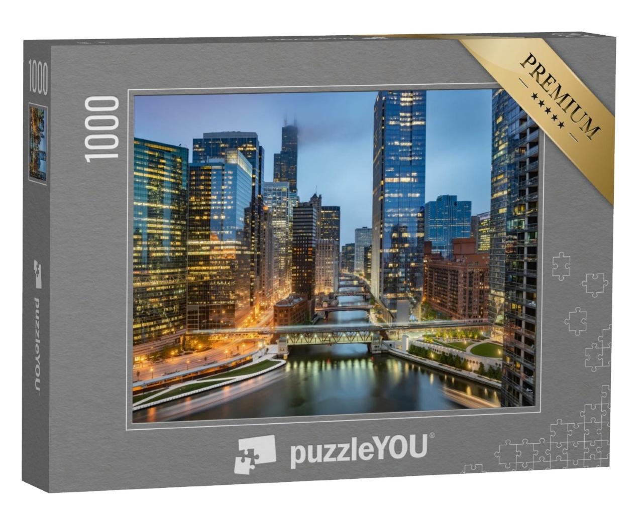 Puzzle de 1000 pièces « Skyline de Chicago par une soirée nuageuse »