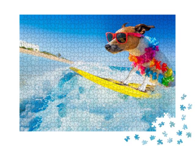 Puzzle de 1000 pièces « Le roi des surfeurs : le chien Jack Russell surfe la vague parfaite »