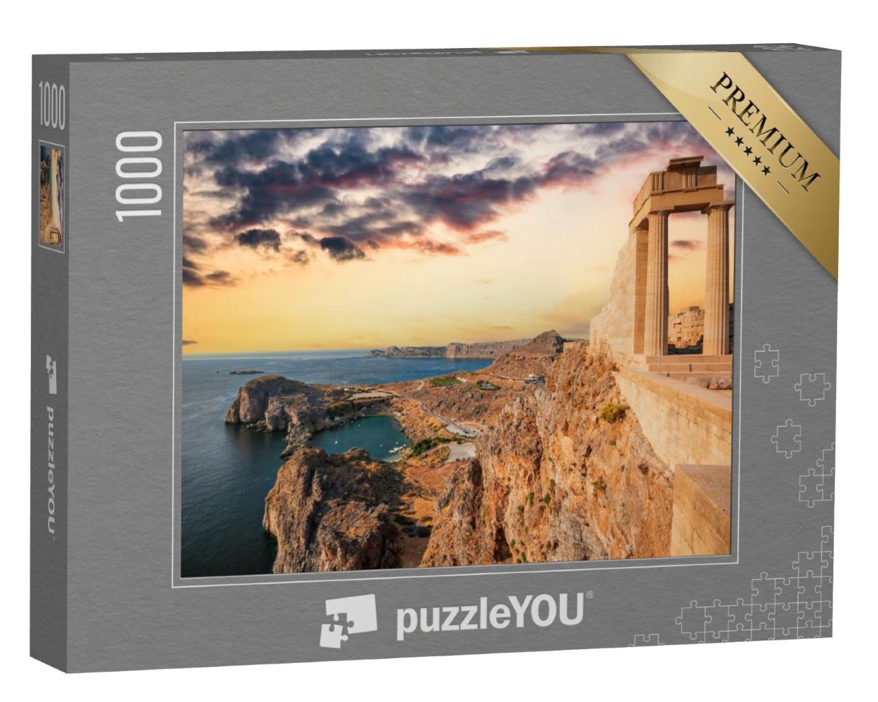 Puzzle de 1000 pièces « Village blanchi à la chaux de Lindos à Rhodes, Grèce »