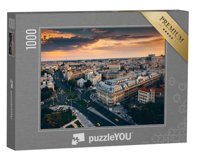 Puzzle de 1000 pièces « Bucarest : vue d'en haut au lever du soleil »