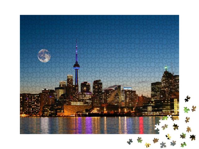 Puzzle de 1000 pièces « Lune montante au-dessus de Toronto, Canada »