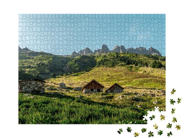 Puzzle de 1000 pièces « Chalets du Rieu Claret sous le massif de Belledonne à Saint-Colomban-des-Villars en Savoie, France »