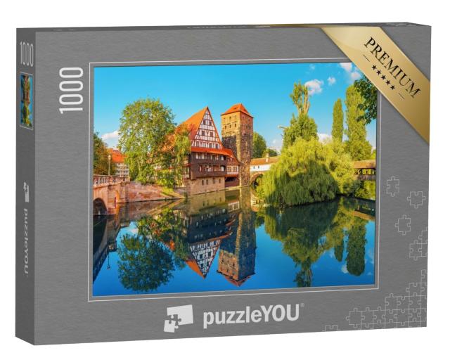 Puzzle de 1000 pièces « Maisons à colombages au bord de la Pegnitz, Nuremberg, Allemagne »
