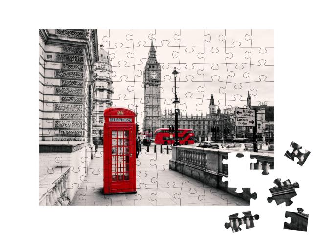 Puzzle de 100 pièces « Cabine téléphonique rouge : l'emblème de Londres, Angleterre »