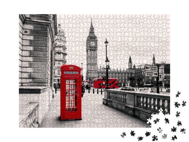Puzzle de 1000 pièces « Cabine téléphonique rouge : l'emblème de Londres, Angleterre »