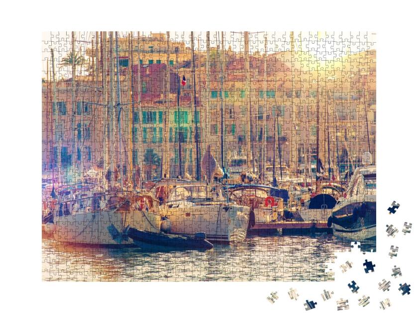 Puzzle de 1000 pièces « Cannes Marina Côte d'Azur. Port De Cannes port de plaisance France. Yachts et bateaux. »